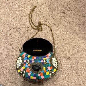Colorful Mosaic Clutch with Gold Chain